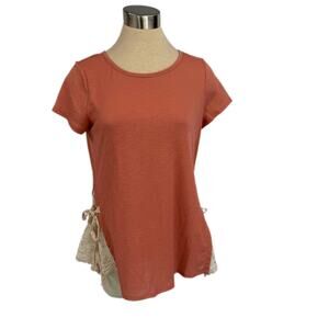 Lauren Conrad Small Coral Textured Top with Lace Insets